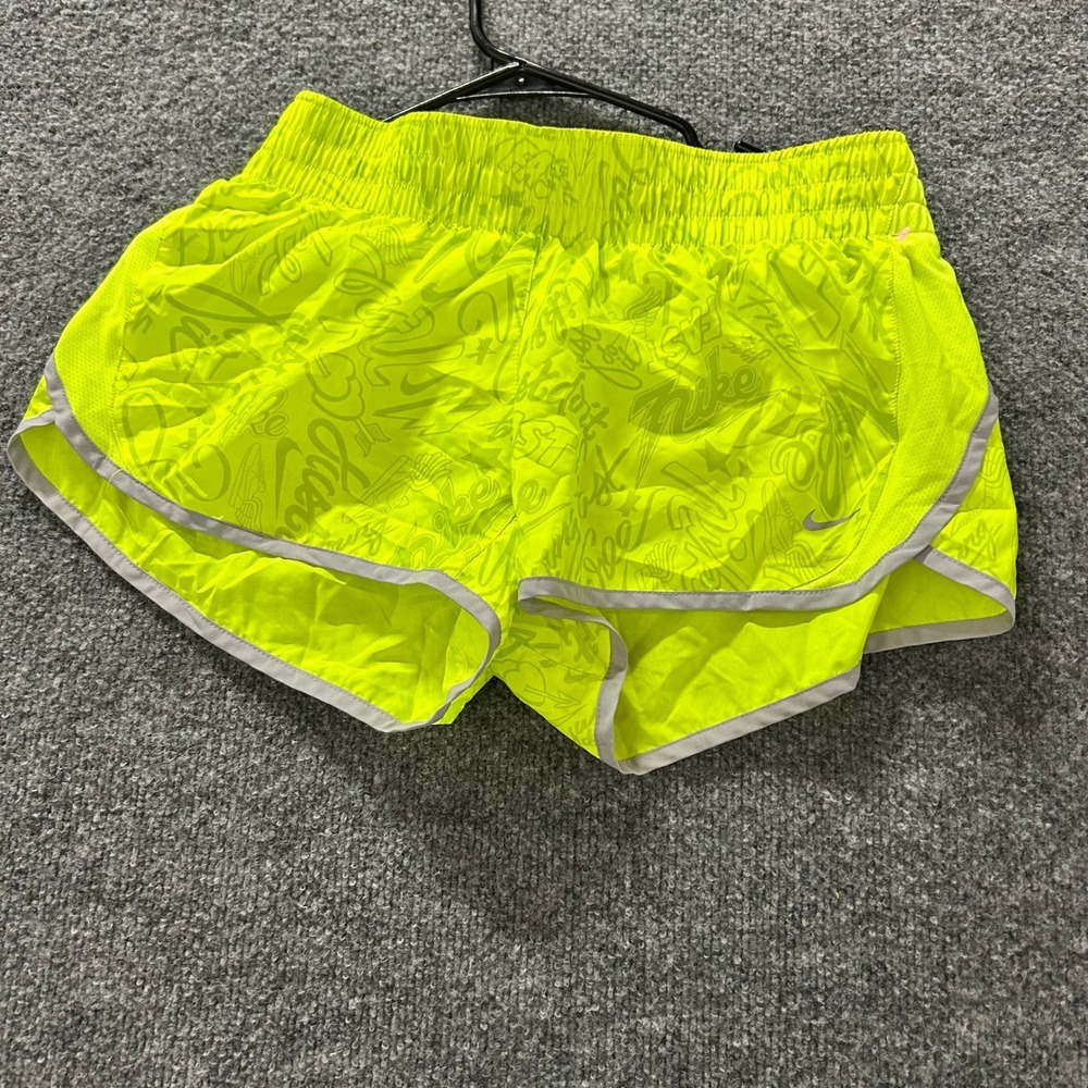 Nike Athletic Shorts Womens Size M Neon Yellow Dri-Fit Graphic Print Running Gym